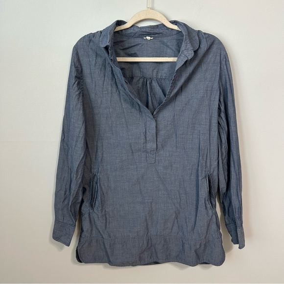 J. Crew Blue Chambray Cotton Tunic Top Blouse Long Sleeve Women’s Size Medium - Picture 1 of 6